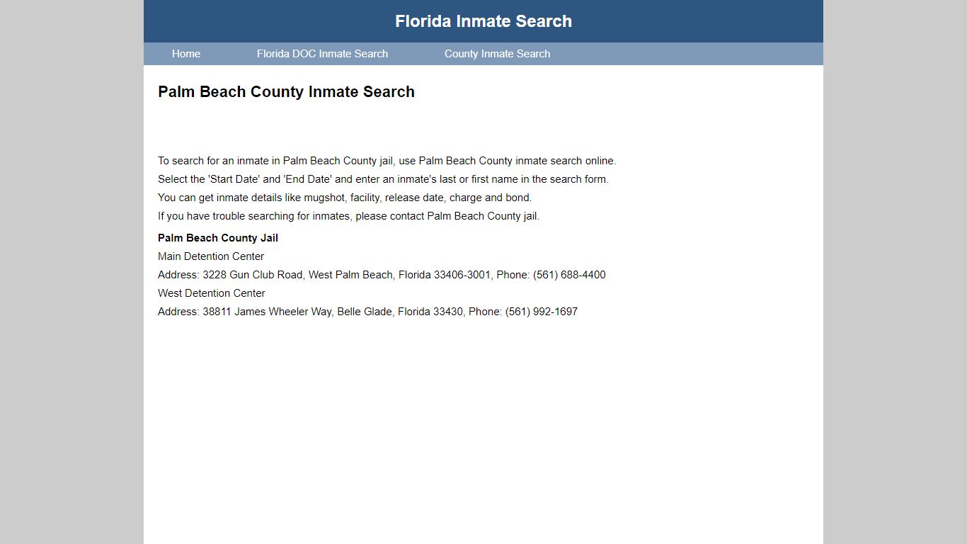 Palm Beach County Jail Inmate Search