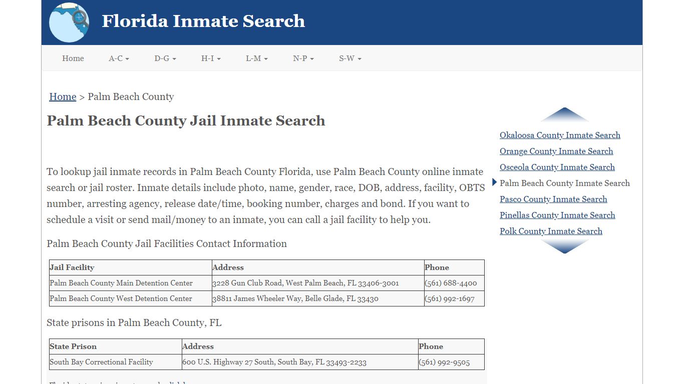 Palm Beach County FL Jail Inmate Search