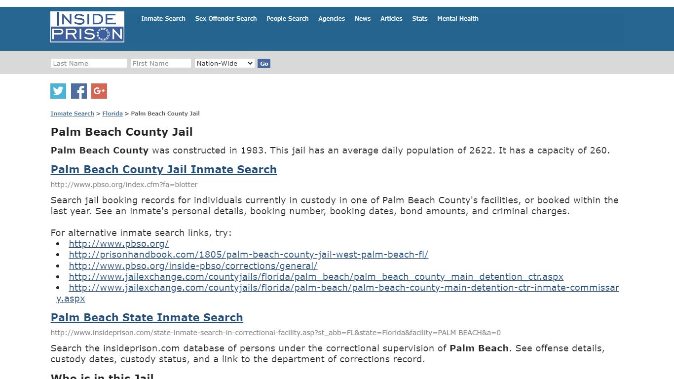 Palm Beach County Jail - Florida - Inmate Search