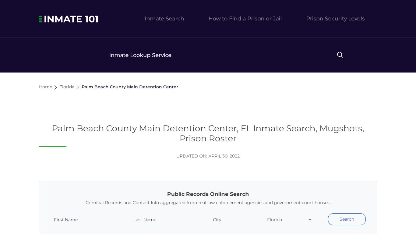 Palm Beach County Main Detention Center, FL Inmate Search ...
