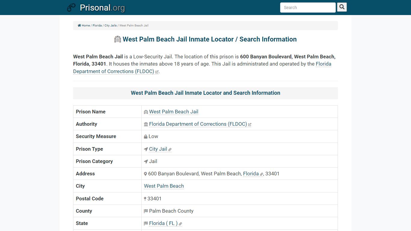 West Palm Beach Jail-Inmate Locator/Search Info, Phone ...